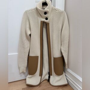 COACH Long Knit Sweater Jacket- leather pockets - XS